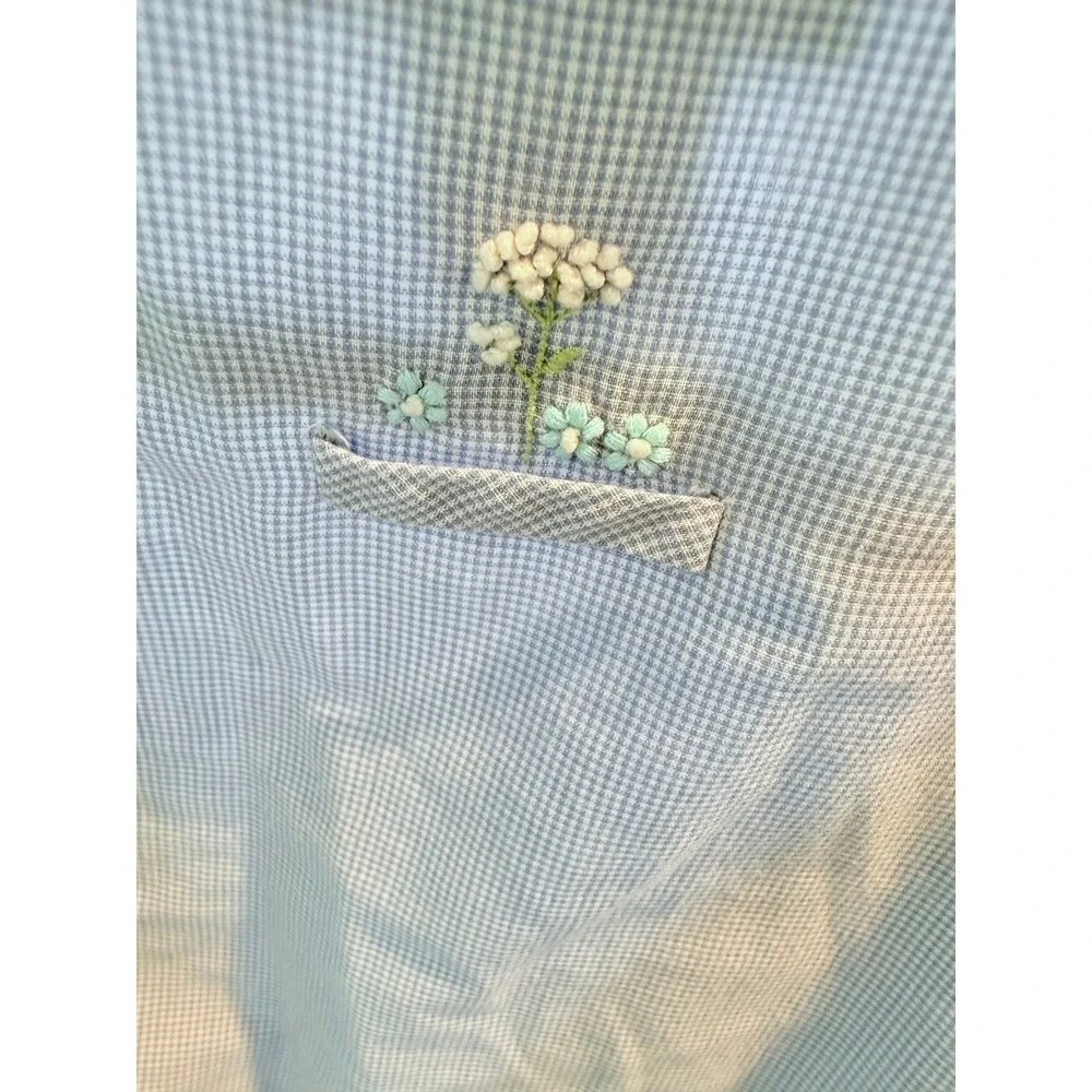 Vintage 60s Aria Blue Gingham Embroidered Robe Sweet‎ Grace Kelly Medium